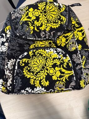 Vera Bradley Black Yellow Gray Floral Quilted Backpack